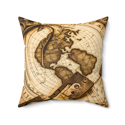 Vintage world Map Spun Polyester Square Pillow