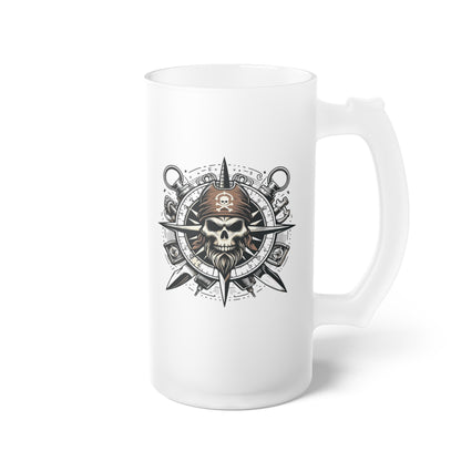 Pirate Skull Frosted Glass Beer Mug