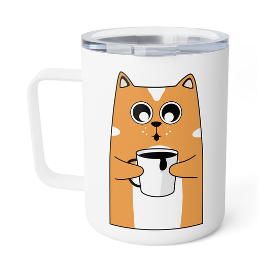 Cat with Coffee Mug Insulated Coffee Mug, 10oz