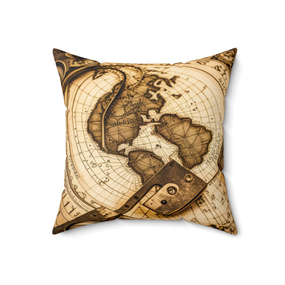 Vintage world Map Spun Polyester Square Pillow