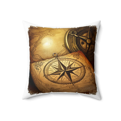 Vintage Compass Rose and Map Spun Polyester Square Pillow