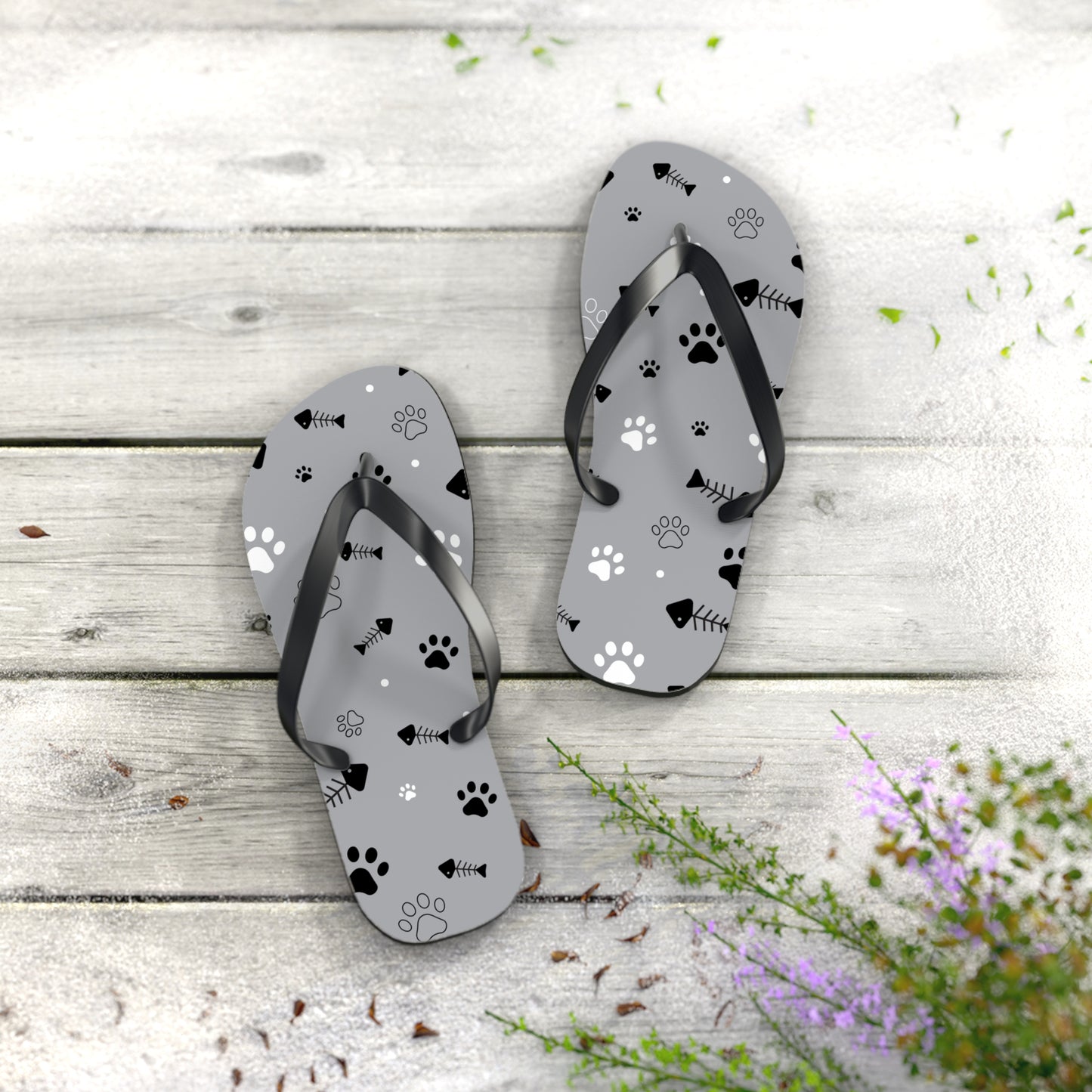 Paw Prints & Fish Bones Flip Flops