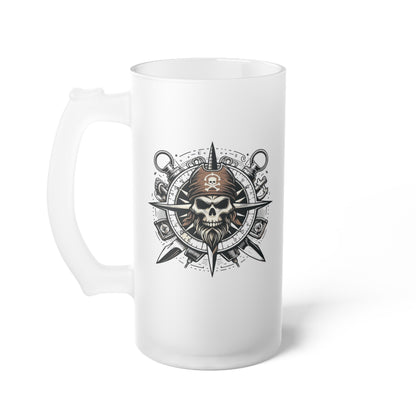 Pirate Skull Frosted Glass Beer Mug