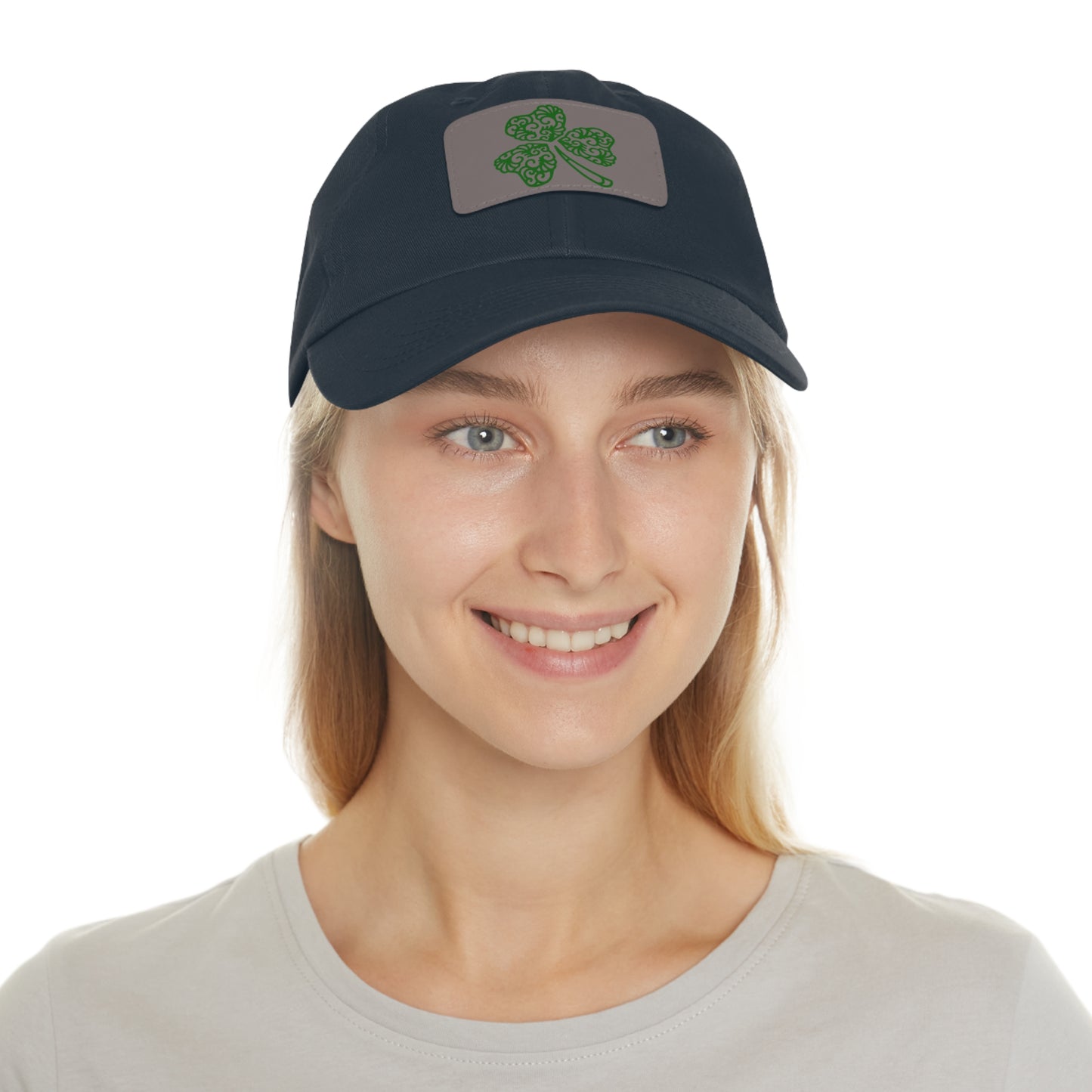 Four Leaf Clover Dad Hat with Leather Patch (Rectangle)