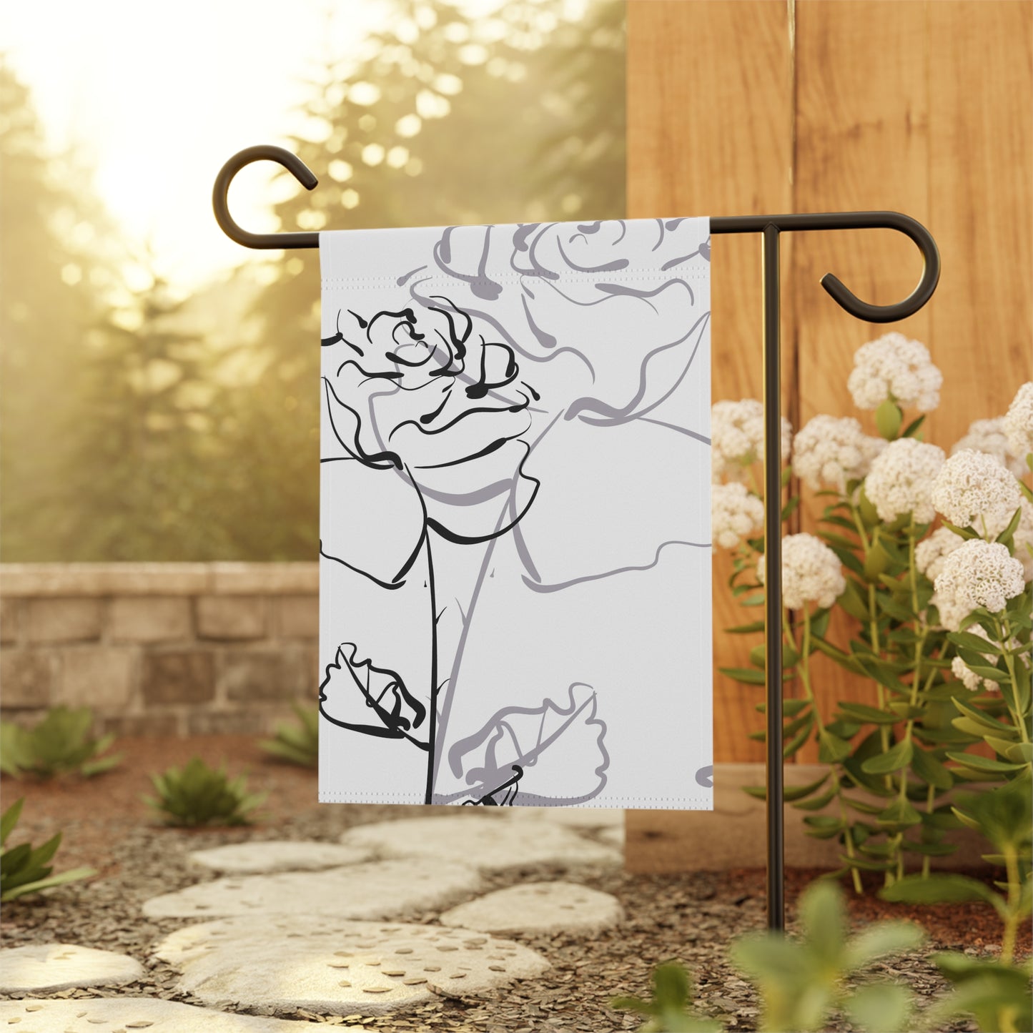 Black & Grey Stencil Flowers Garden & House Banner