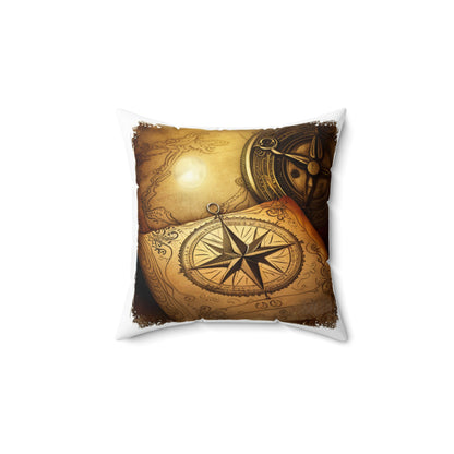 Vintage Compass Rose and Map Spun Polyester Square Pillow