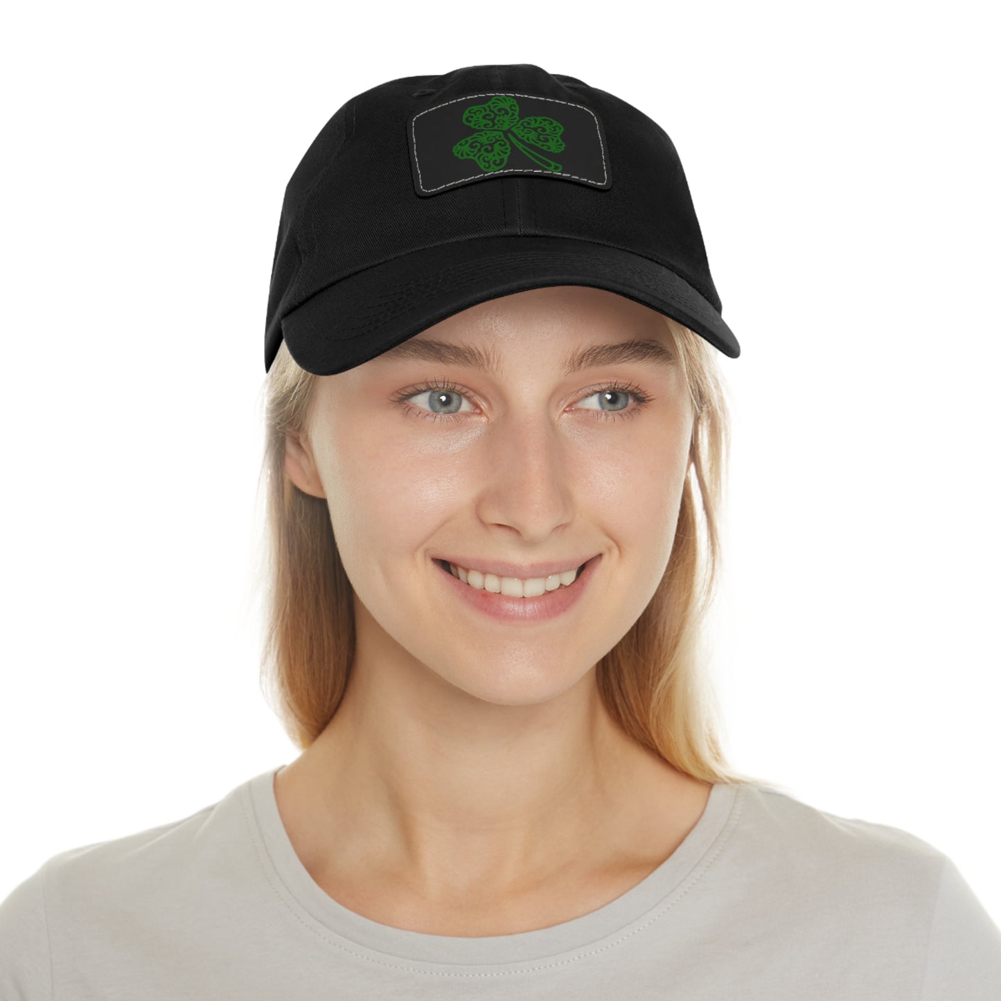 Four Leaf Clover Dad Hat with Leather Patch (Rectangle)