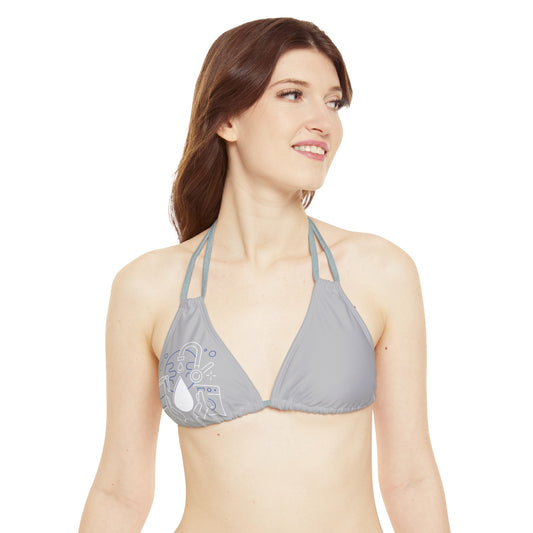 Grey Blue Water Drop Earth Day Strappy Triangle Bikini Top