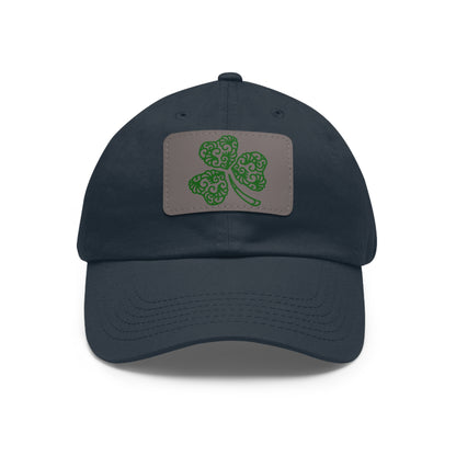 Four Leaf Clover Dad Hat with Leather Patch (Rectangle)