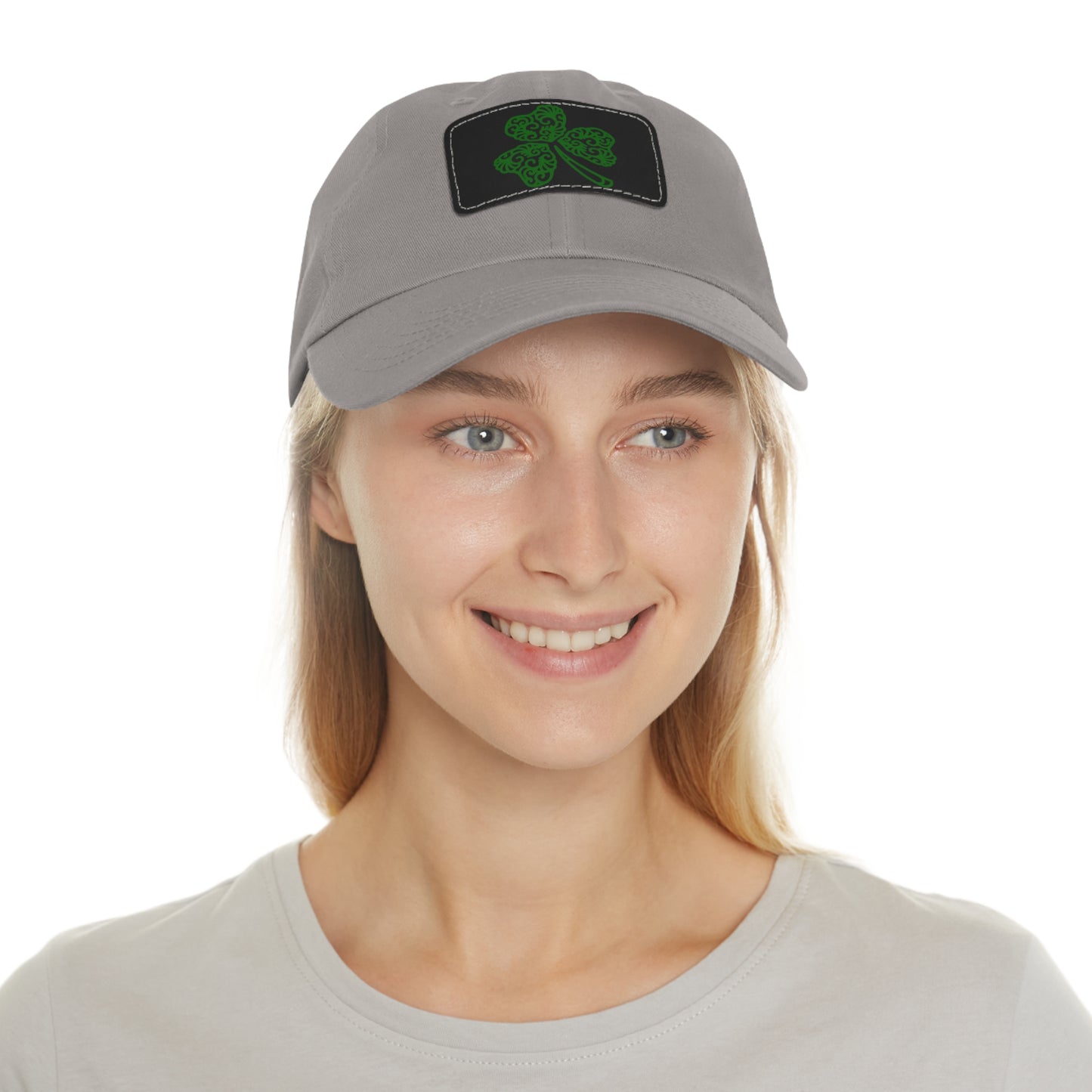 Four Leaf Clover Dad Hat with Leather Patch (Rectangle)