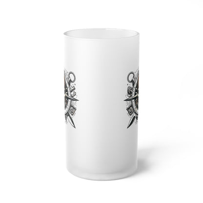 Pirate Skull Frosted Glass Beer Mug