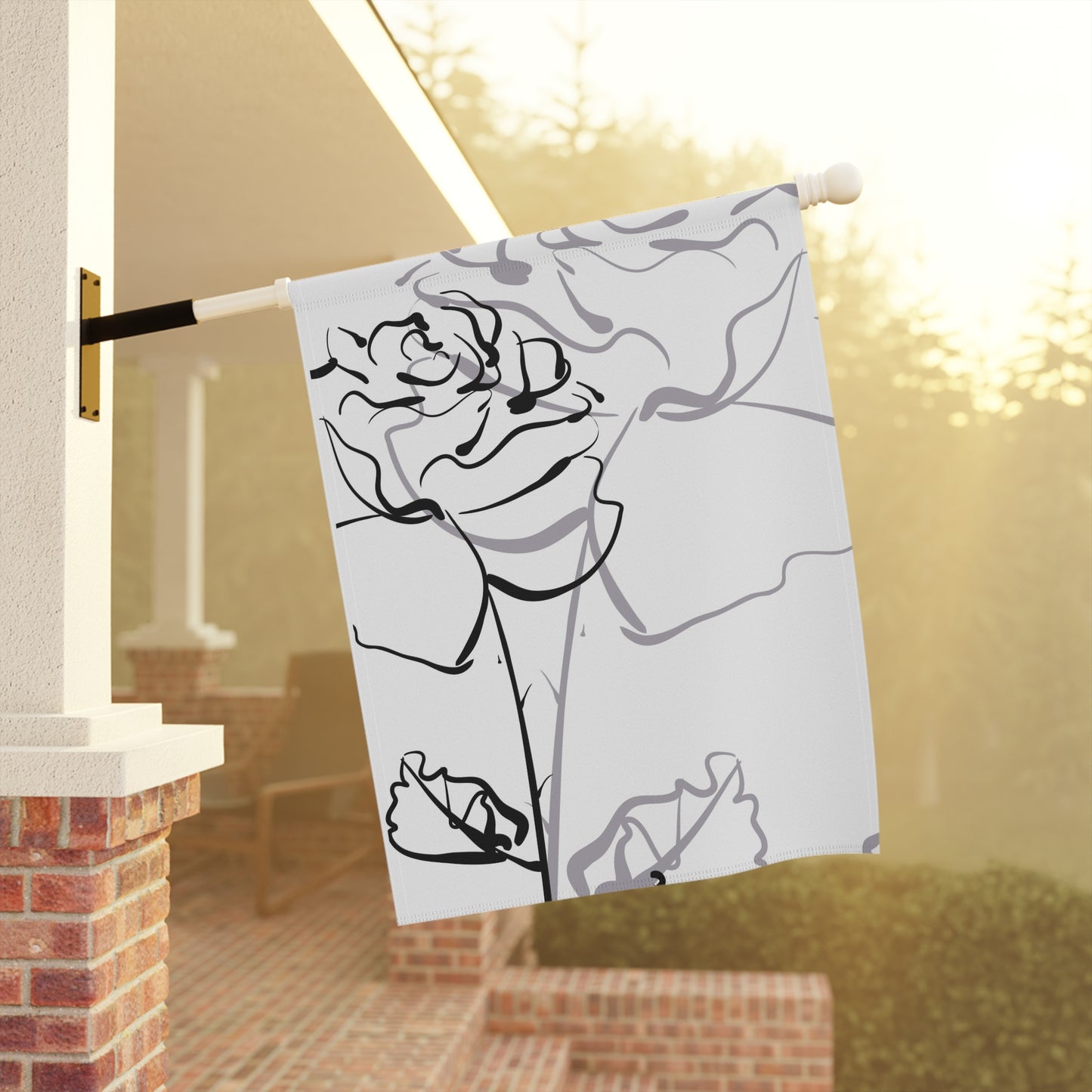 Black & Grey Stencil Flowers Garden & House Banner