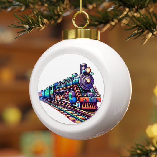 Pixelated Steam Train Christmas Ball Ornament