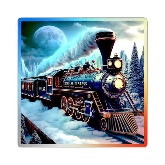 Christmas Steam Train Holographic Die-cut Stickers