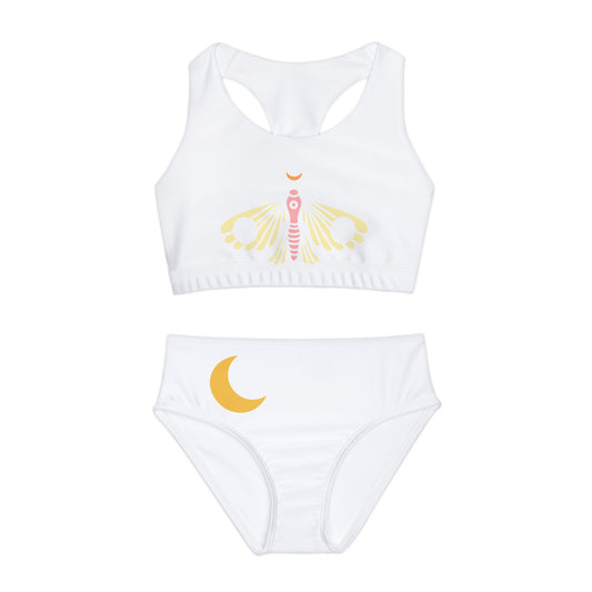 White Butterfly Moon Girls Two Piece Swimsuit