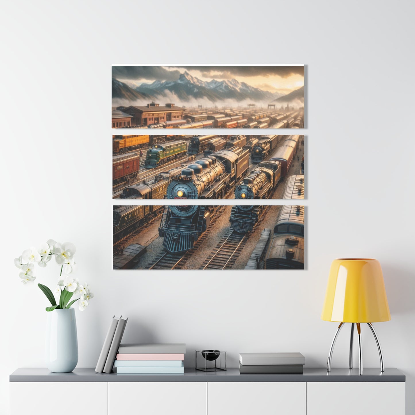 Train Yard Acrylic Prints (Triptych)