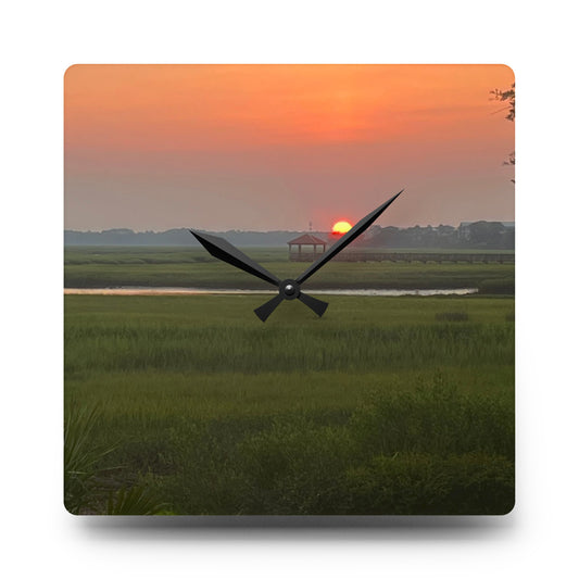 Hilton Head Island Marshland Gazebo at Sunset Acrylic Wall Clock