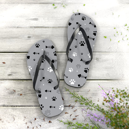 Paw Prints & Fish Bones Flip Flops