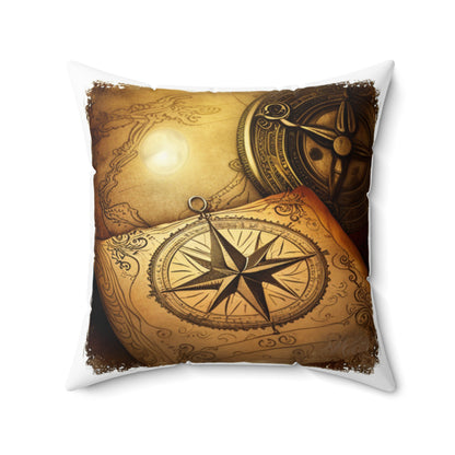 Vintage Compass Rose and Map Spun Polyester Square Pillow