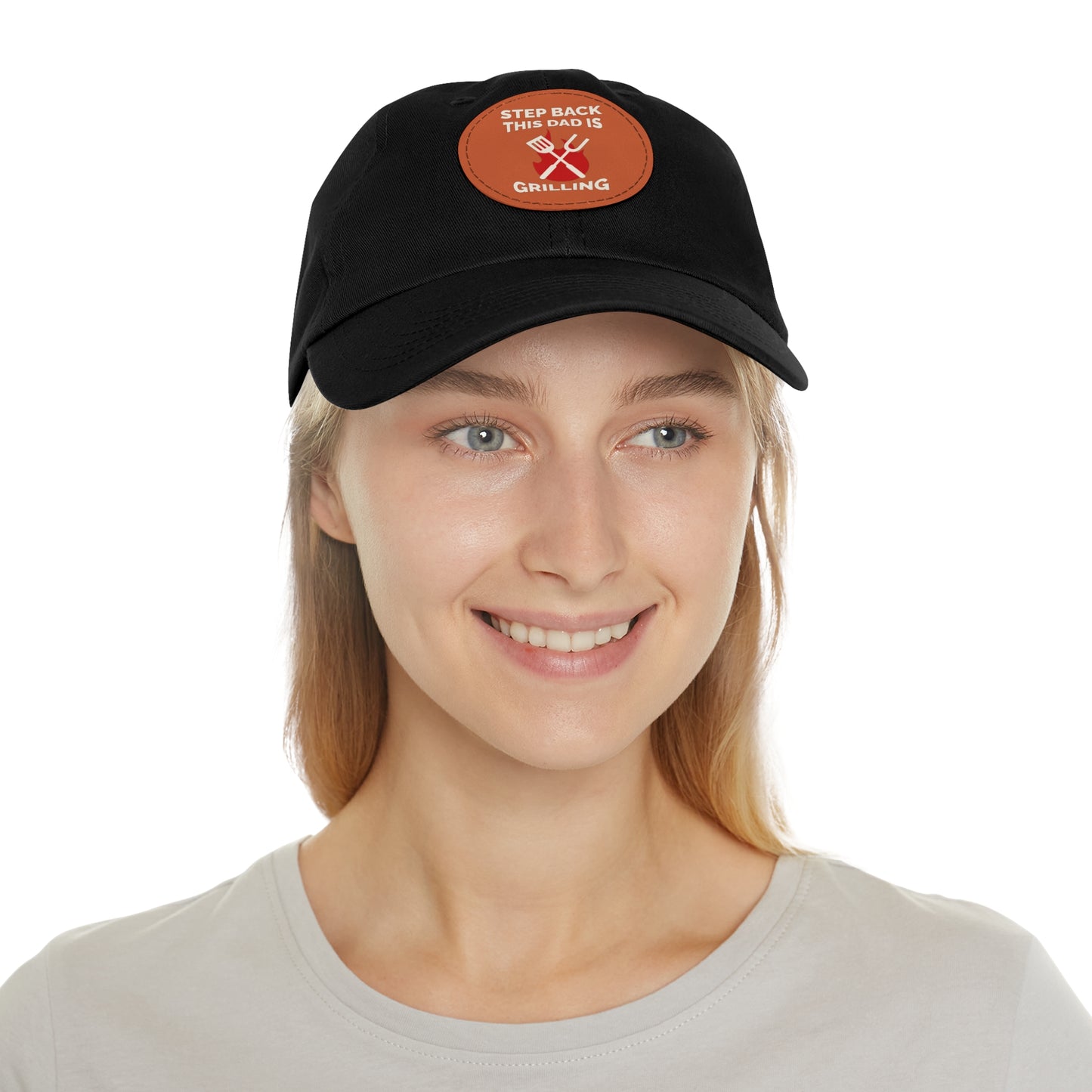 “Dad is Grilling” Dad Hat with Leather Patch (Round)