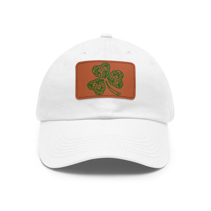 Four Leaf Clover Dad Hat with Leather Patch (Rectangle)