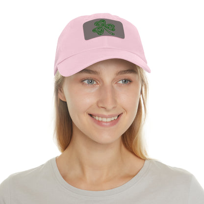 Four Leaf Clover Dad Hat with Leather Patch (Rectangle)