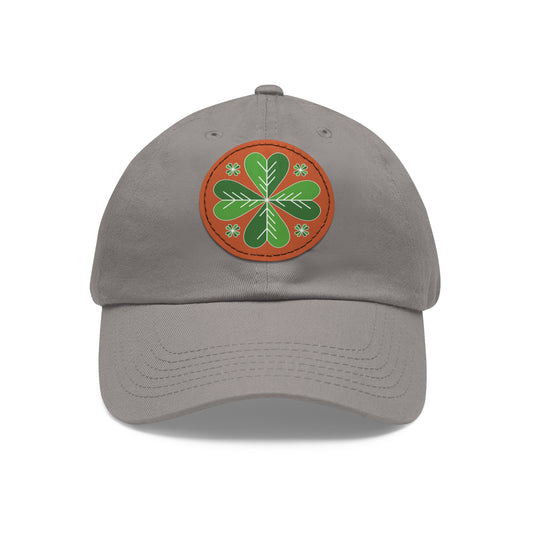 Lucky Four Leaf Clover Dad Hat with Leather Patch (Round)