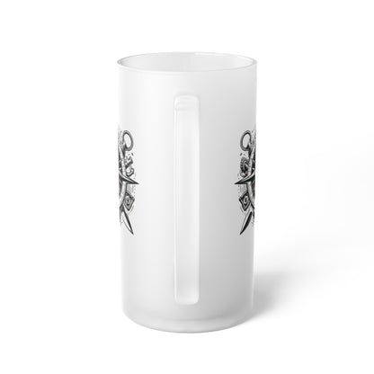 Pirate Skull Frosted Glass Beer Mug